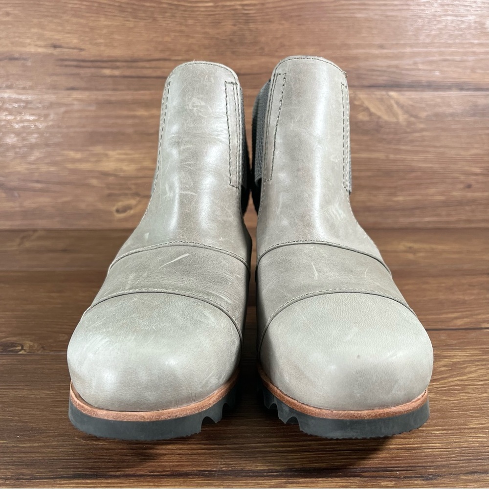 Sorel Gray Leather Cutout Ankle Booties with Wood-Block Heel - Picture 5 of 11